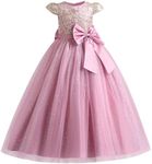 Flower Girl's Dress Princess Puffy Tulle Dresses Bridesmaid Wedding Communion Birthday Party Pageant Maxi Prom Gown for Kids, Dusty Pink & Sequin, 11-12 Years