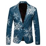 Men's Suits Christmas Snowflake Santa Printed Pocket Lapel Button Suit for Party Single Braested Blazers Pattern Lightweight Pocket Suit Classic Jackets Suits for Men