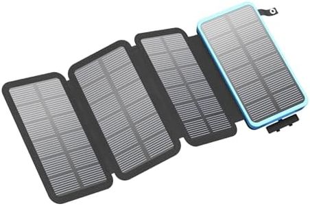 FEELLE Chargeur Solaire 25000mAh, Solaire Batterie Externe avec Double Sortie USB 3,0A et 4 Panneaux Solaires Pliables Chargeur Portable pour Smartphone, Tablette, Camping et Plus (Bleu)