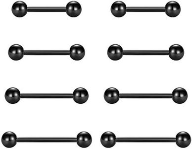 vcmart Nipple Rings Tongue Rings Stainless Steel Straight 14G Barbells Piercing Jewelry Black 12mm,14mm,16mm,18mm