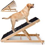 Wooden Dog Stairs, Adjustable Pet Dog Ramp with 5 Height Adjustable from 10”to 24” - Up to 250LBS, Non-Slip Collapsible High Traction Dog Ramps for Bed Couch Sofa Car Small Large Pet Indoor Outdoor