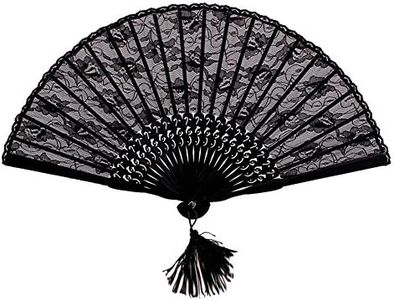 HONBAY Lady's Girl's Vintage Retro Flower Lace Handheld Folding Hand Fan (Black)