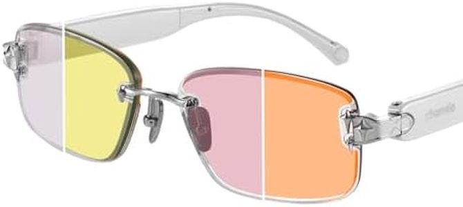 CHAMELO Aura Color-Changing Sunglasses – 4 Lens Colors, Tap Control, Smart Tint Glasses, UV Protection, Lightweight Rimless Frame, Energy Lens Styles, White Frame