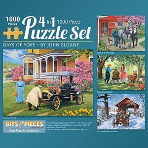 Bits and Pieces - 4-in-1 Multi-Pack - 1000 Piece Jigsaw Puzzles for Adults-Each Measures 20" x 27" (51cm x 69cm)-Days of Yore by Artist John Sloane