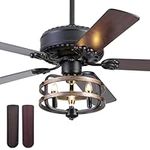 52 "Farmhouse Ceiling Fans with Lights and Remote, Caged Chandelier Ceiling Fan with Double Blade Mounting Option for Outdoor Patio, Living Room, Bedroom