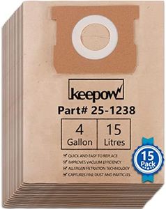 KEEPOW 15 Pack Shop Vac Bags for Stanley and Porter Cable 4 Gallon Wet/Dry Vacuums, Part# 25-1238