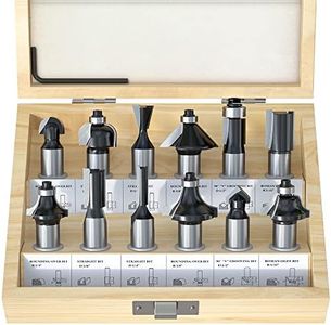 FivePears Tungsten Carbide Router Bits - 12 Piece Router Bit Set with 1/2-Inch Shank for Doors,Tables,Shelves,Cabinets,DIY Woodwork