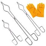 Tanstic 4Pcs Crucible Tongs with General Gloves Set, 9.8’’ 13.7’’ 15.7’’ Stainless Steel Professional Grade Crucible Tongs Kit for Industry Laboratory