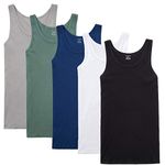 NUOZA Mens Vest Tank Top 5 Pack Fine Rib Muscle Shirts Cotton -Mix,L