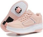 Wooowyet Roller Skate Shoes for Girls Kids Boys Fashion Wheeled Sneakers Retractable Roller Shoes with Wheels Zapatillas Zapatos Con Ruedas para Niñas Pink Big Kids Size 5