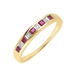Ivy Gems 9ct Yellow Gold Square Cut Ruby & Diamond Channel Set Half Eternity Ring - Size K