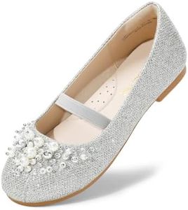DREAM PAIRS Girls Mary Jane Princess Party Dress Flat Shoes, Silver/Glitter - 6 Toddler (Aurora-03)