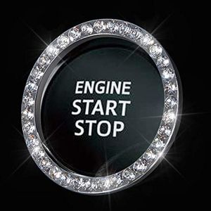 Bling Car Crystal Rhinestone Ring Emblem Sticker, Car Interior Decoration, Bling Car Accessories for Women, Push to Start Button, Key Ignition Starter & Knob Ring (Silver)