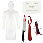 Adults Psycho Costume - Standard - Transparent Raincoat, Red Tie, Fake Knife, Business Card and Fake Blood - Mens Psycho American TV Film Character Halloween Fancy Dress Costume