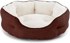 PAWSOME Round Cat Bed for Indoor Cats Clearance Washable Dog Bed for Puppy and Kitties with Slip-Resistant Bottom, Plush Flannel Pet Supplies Small Brown