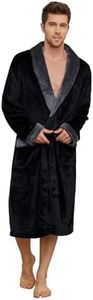 U2SKIIN Mens Fleece Robe Plush Collar Shawl Bathrobe(Black/Dark Grey,S/M)
