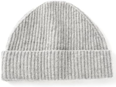Villand 100% Cashmere Ribbed Cuffed Hat for Men, Ultra-Soft Men's Pure Cashmere Winter Ski Beanie, Light Grey, S-XL