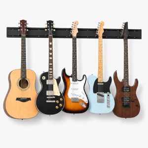 Guitar Wall Mount for Multiple Guitars, Adjustable Guitar Wall Rack with Rubber Cradles & Fixed Clips, Aluminum Guitar Hanger Organizer for Acoustic Electric Guitar, Bass, Violin, Ukulele Storage Display- 5 Hangers