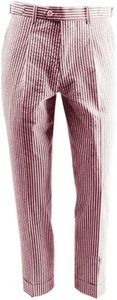 HBDesign Summer Pure Cotton Seersucker Slim Business Casual Men's Dress Pants Thin Striped Mid-Waist Handmade Pants Red