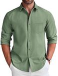 COOFANDY Untucked Long Sleeve Shirts for Men Wrinkle Free Dress Shirt Business Casual Shirts Army Green