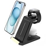 GLILAVO Wireless Charger for Fitbit Versa 3/Sense 2/Sense/Versa 4 and Pixel Watch 2, 3 in 1 Wireless Charging Station for iPhones, Androids, Airpods (V3, Black)(Not for pixel watch 1st)