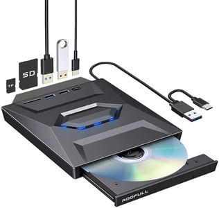 ROOFULL External CD DVD Drive USB 3.0 & USB-C CD ROM Burner DVD Player with USB Hub and SD Card Reader, Portable CD DVD +/-RW Optical Disk Drive Writer for Laptop PC Windows 11/10, Mac, Linux Computer