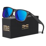 LUENX Polarized Sunglasses for Men Women UV400 Protection Mirrored Blue Lens Matte Black Square Frame 54MM