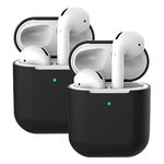 2PCS Case for AirPods Case Cover Skins, Molylove for Airpods Case Cover Silicone Case Protective Shockproof [Front LED Visible](AirPods 2, Black)