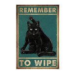 Vintage Metal Tin Sign Remember to Wipe Black Cat Metal Poster Love Cats Metal Poster Art Funny Cat Metal Poster for Home Kitchen Bar Pub 12 X 8 Inches