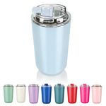 Puraville Insulated Tumblers with Lid, 14 oz Travel Coffee Mug Stainless Steel Vacuum Thermos Cup, Leak Proof Reusable Double Walled Coffee Tumbler for Iced and Hot Drinks,Light Blue