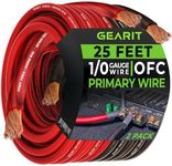 GearIT 1/0 Gauge Wire Oxygen Free Copper OFC (25ft Each- Black/Red Translucent) 0 AWG - Primary Automotive Wire Power/Ground, Battery Cable, Car Audio Speaker, RV Trailer, Amp, Electrical 0ga 25 Feet