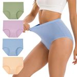 INNERSY Women's Underwear Ultra High Waist Briefs Full Coverage Cotton Panties 4-Pack(Vibrant Brights,Small)