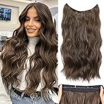 Hair Extensions Balayage Dark Brown to Chestnut Brown 20 Inch Long Wavy Hair Extensions Invisible Hairpiece Wire Extensions with Fish Line for Women