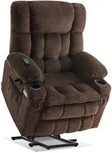 MCombo Dual Motor Power Lift Recliner Chair with Massage and Heat for Elderly People, Infinite Position, USB Ports, Fabric 7890 (Medium-Regular, Coffee)