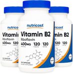 Nutricost Vitamin B2 (Riboflavin) 400mg, 120 Capsules (3 Bottles)