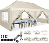 HOTEEL Gazebo 3m X 6m Pop Up Gazebo with Sides 3m X 6m Marquee Gazebo with Sides Waterproof Gazebo Party Tent with Roller Bag & 4 Weight Bags for Party, Garden, Outdoor, Commercial, UV 50+, Khaki