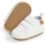 Baby Boys Girls Leather PRE-Walking Sneakers Toddler Anti-Slip Rubber Sole Infant Lightweight First Step Shoes (F01White, Infant, 12 Months, Age Range, US Footwear Size System, 18 Months, Medium)