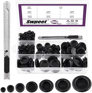 Swpeet 180Pcs 7 Common Sizes Closed Rubber Grommet Assortment Kit, Closed Fire-Wall Solid Hole Plug for Wire Electrical Appliance Plumbing Auto Car Wire Cable