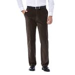 Haggar Men's 21 Wale Stretch Corduroy Expandable Waist Classic Fit Plain Front Pant, Brown, 32x30