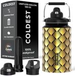 Coldest 128 oz Tumbler with Handle and Straw - 100% Spill Proof Tumbler with Straw (3 Lids) - Stainless Steel Insulated Leakproof Tumblers for Women & Men - Cup Holder Friendly - 128 oz (Gold Dragon)