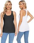 Pafnny Shelf Bra Racerback Tank Tops for Women Cotton Camisoles Yoga Shirts Workout Tops 2 Packs, Black+white, Medium