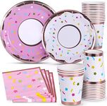 Donut Party Supplies, Pink Donut Plates and Napkins Set, Donut Party Plates and Cups, Napkins for Donut Birthday Party Baby Shower Donut Grow Up Themed Parties Serves 24
