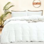 DJY White Duvet Cover King Size - Boho Pleated King Duvet Cover Set, 3PCS Soft Microfibre Textured Bedding Set with Zipper Closure (White, 230x220cm)