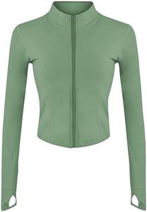 Lviefent Womens Lightweight Full Zip Running Track Jacket Workout Slim Fit Yoga Sportwear with Thumb Holes (Green-XL)