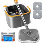 Spin Mop and Bucket Set with Self Separation Dirty and Clean Water System, Self Wringing 360° Rotating Square Mop-Head for Hardwood Tile Marble Floors