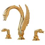 Golden Ornate Swan Style Bathroom Sink Faucet Combo Deck Mount Sink Mixer Tap Set Hot Cold Water