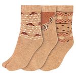 CREATURE Warm Woolen Calf Length Thumb Socks For Women Winter Wear (Light brown, Large)- Set of 3 Pairs