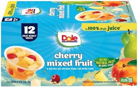 Dole Cherry Mixed Fruit in 100% Juice^ - Dole Fruit Bowls Snacks - 4 oz Fruit Bowls - 12 Pack