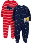 Simple Joys by Carter's Boys' 2-Pack Cotton Footed Sleep and Play, Red Whale/Construction, 0-3 Months