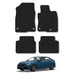 Car Mats for Honda Civic (2017+) Tailored Fit Carpet Floor Mat Set Accessory Black Custom Fitted 4 Pieces with Clips - Anti-Slip Backing & Black Trim Edging